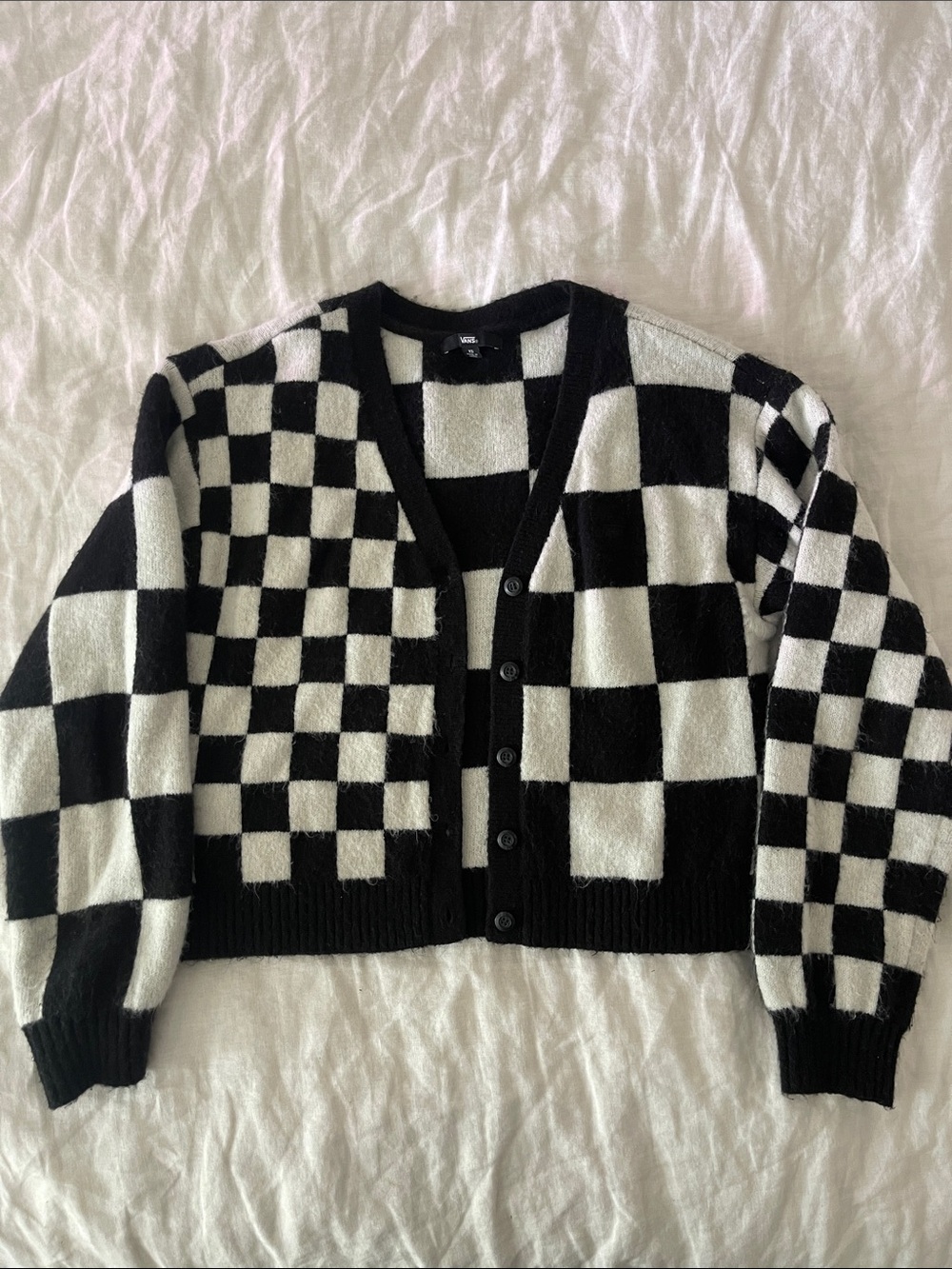 Vans Black and White Checkerboard Cardigan Sweater